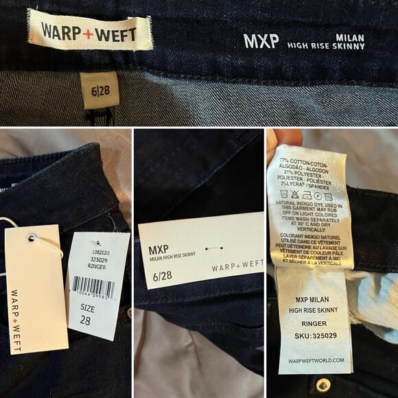 Warp + Weft MPX Milan High Rise Skinny Jeans Star Patterned Dark Blue 28 NWT - Picture 10 of 11